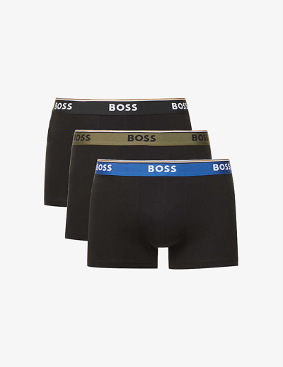 Shop Hugo Boss Boss Men's Open Miscellaneous Logo-print Pack-of-three Stretch-cotton Boxers