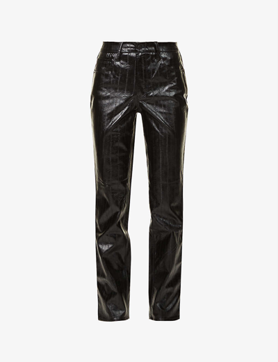 Shop Good American Good Icon Straight-leg High-rise Faux-leather Trousers In Black Eel