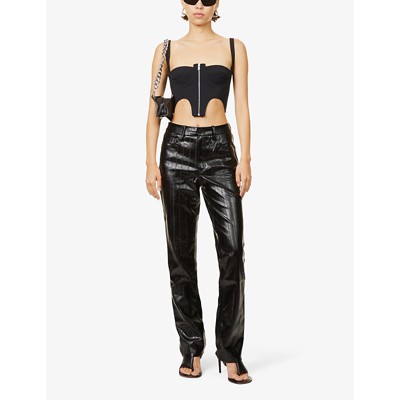 Shop Good American Good Icon Straight-leg High-rise Faux-leather Trousers In Black Eel