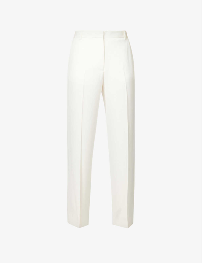 Shop Victoria Beckham Pleated Darted-back Straight-leg Mid-rise Woven Trousers In Off White