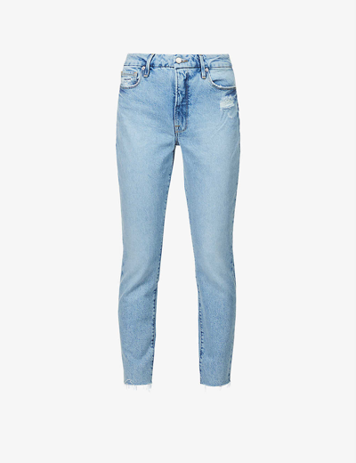 Shop Good American Womens Indigo122 Good Classic Straight-leg High-rise Stretch-denim Jeans
