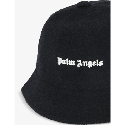 Shop Palm Angels Branded Cotton Bucket Hat In Black White