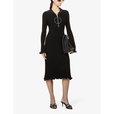 Shop Rabanne Ribbed Stretch-cotton Midi Dress In Black