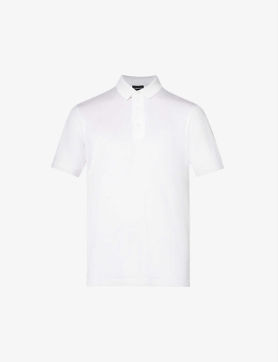 Shop Emporio Armani Logo-print Woven Polo Shirt In Bianco Ottico