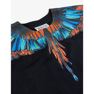 Shop Marcelo Burlon County Of Milan Travel Wings Graphic-print Cotton-jersey T-shirt 4-12 Years In Black Orange