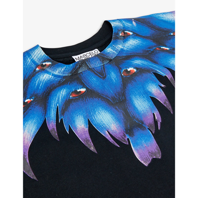Shop Marcelo Burlon County Of Milan Monster Wings Graphic-print Cotton-jersey T-shirt 4-12 Years In Black Blue
