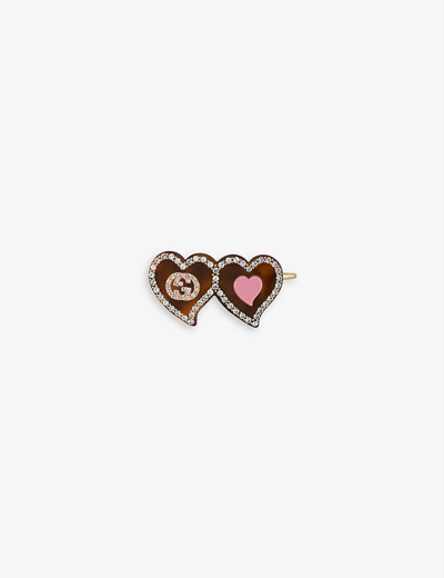 Shop Gucci Women's Brown Logo-embellished Heart Resin Hair Clip