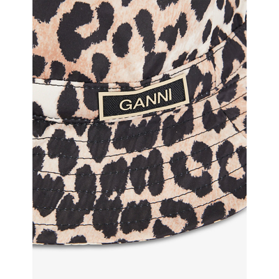 Shop Ganni Logo-embroidered Recycled-polyester Bucket Hat In Leopard