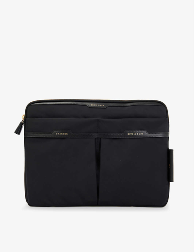 Shop Anya Hindmarch Labelled Logo-embossed Recycled-nylon Technology Case In Black