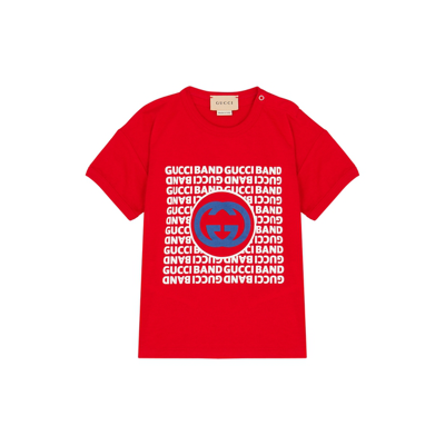 Shop Gucci Kids Red Printed Cotton T-shirt