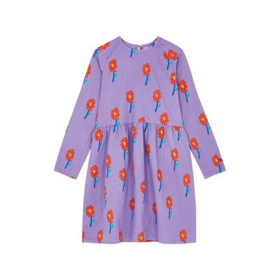 Shop Bobo Choses Kids Flowers Pruple Cotton Dress In Multicoloured