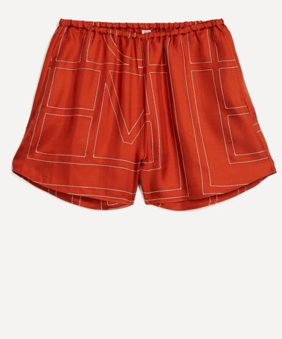 Totême Orange Logo-embroidered Silk-twill Shorts In Bloody Mary