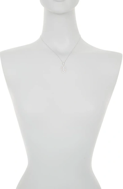 Shop Suzy Levian Sterling Silver Cubic Zirconia Hamsa Pendant Necklace In White