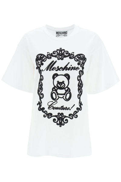 Shop Moschino Oversized T-shirt With Teddy Bear Embroidery In White