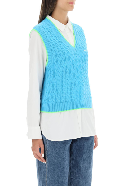 Shop Msgm Wool Cashmere Vest In Light Blue