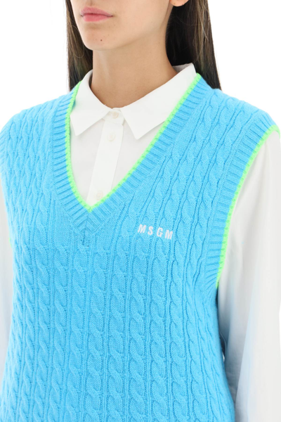 Shop Msgm Wool Cashmere Vest In Light Blue