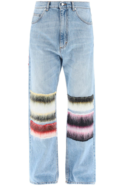 Shop Marni Jeans With Knit Patches In Blue