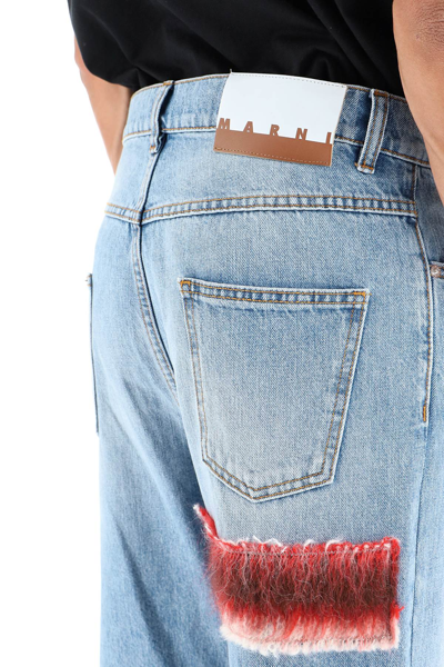 Shop Marni Jeans With Knit Patches In Blue