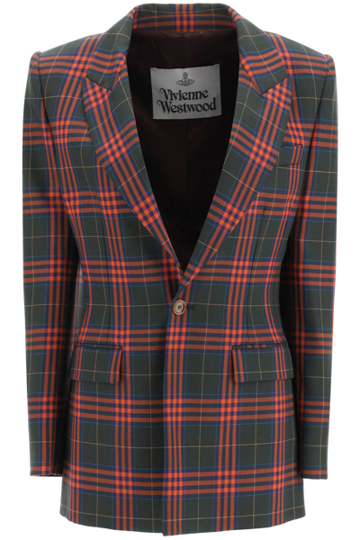 Shop Vivienne Westwood 'lelio' Tartan Wool Jacket In Green,orange