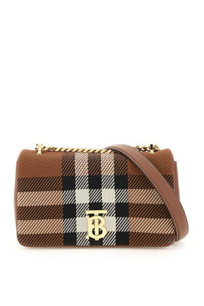 Burberry Small Lola Knit Check Leather Bag, Brown