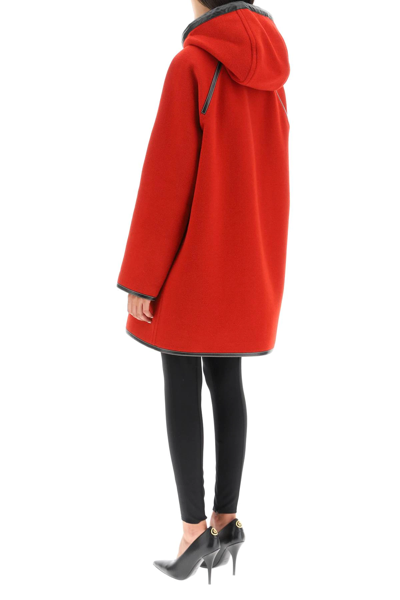 Shop Burberry Coat With Leather Details In Red