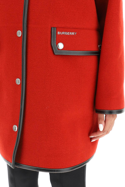 Shop Burberry Coat With Leather Details In Red