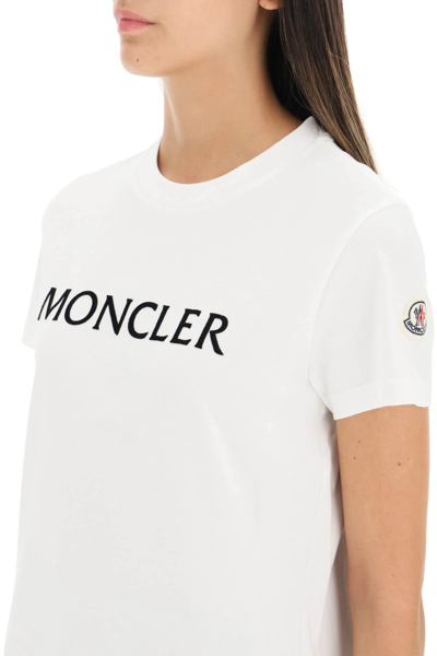 Shop Moncler Flocked Logo T-shirt In White