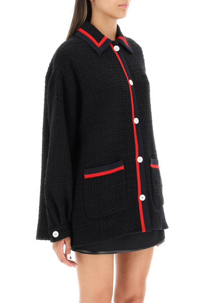 Shop Miu Miu Oversized Tweed Blouson In Black