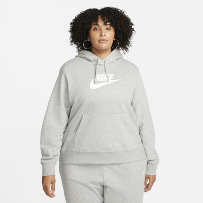 Shop Nike Women's  Sportswear Club Fleece Pullover Hoodie (plus Size) In Grey