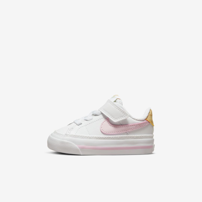 Shop Nike Court Legacy Baby/toddler Shoes In White,sesame,honeydew,pink Foam