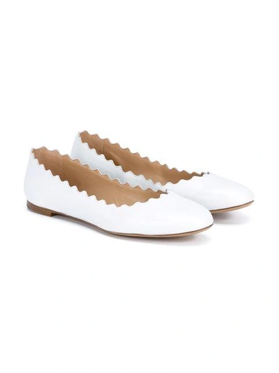 Shop Chloé White Lauren Leather Ballet Flats