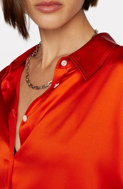 Shop Frame Stretch Silk Button-up Shirt In Mandarin
