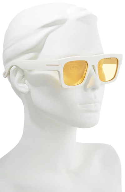 Shop Tom Ford Fausto 53mm Flat Top Sunglasses In Shiny Ivory/ Brown