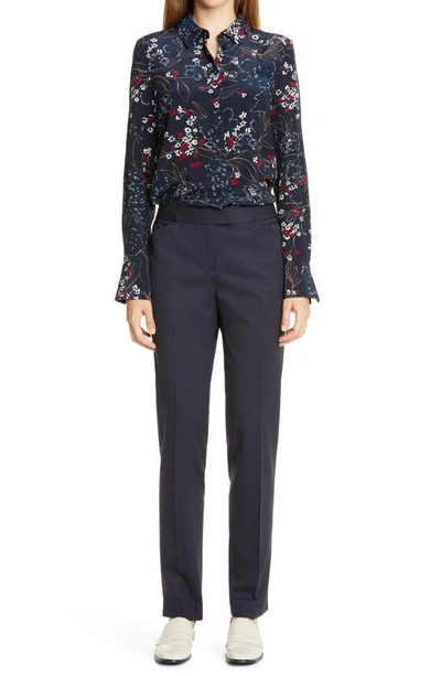 Shop Lafayette 148 Irving Skinny Stretch Wool Pants In Ink