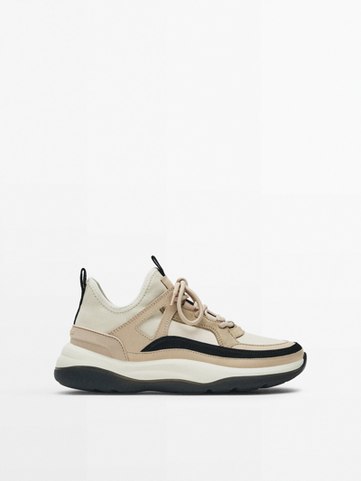 Shop Massimo Dutti Contrast Leather And Fabric Trainers In Multicolored