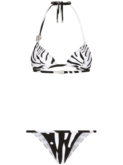 Shop Dolce & Gabbana `zebra` Triangle Bikini In Bianco