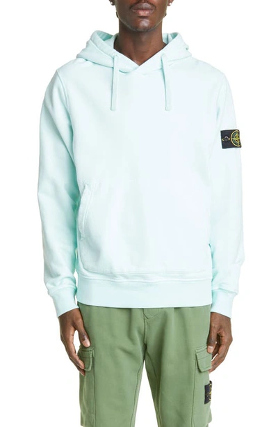 Shop Stone Island Logo Patch Cotton Hoodie In Aqua