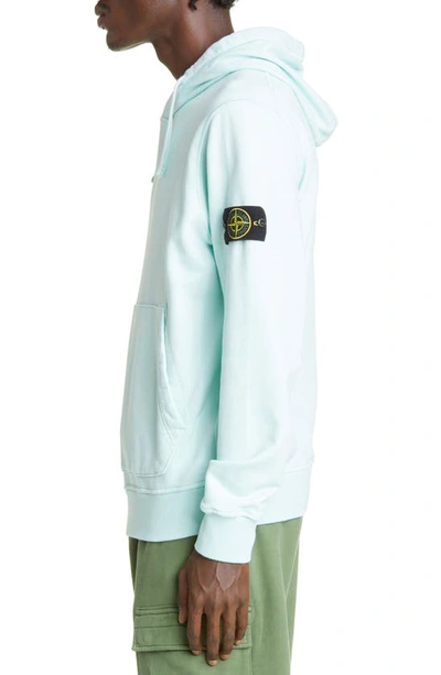 Shop Stone Island Logo Patch Cotton Hoodie In Aqua