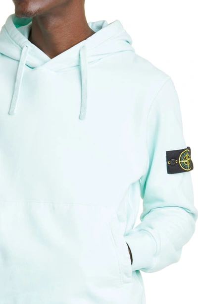 Shop Stone Island Logo Patch Cotton Hoodie In Aqua