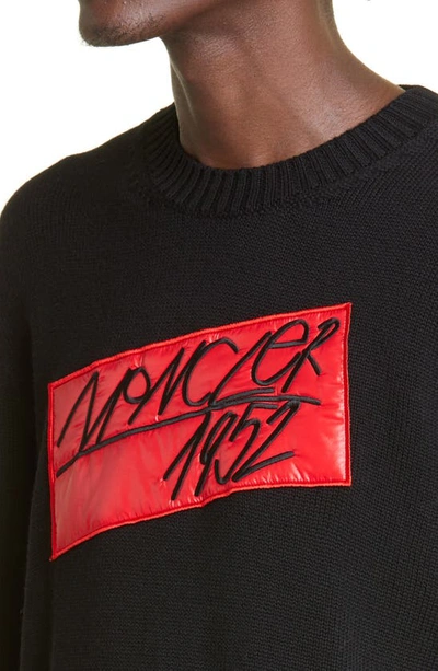 Shop Moncler Crewneck Script Logo Sweater In Black