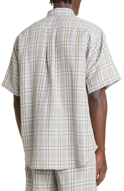 Shop Flagstuff Original Check Short Sleeve Linen Blend Button-up Shirt In Grey
