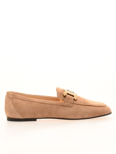 Shop Tod's Kate Buckle Detail Loafers In Beige