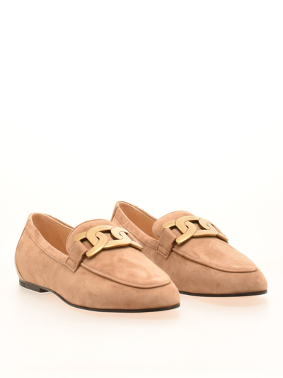 Shop Tod's Kate Buckle Detail Loafers In Beige