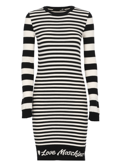 Shop Love Moschino Striped Dress In Black