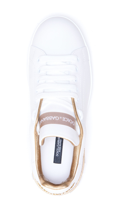 Shop Dolce & Gabbana Portofino Logo Sneakers In Oro Polvere