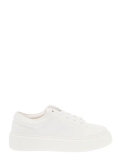 Shop Ganni Womans White Faux Leather Sporty Mix Sneakers