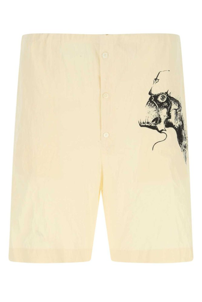 Shop Prada Anglerfish Printed Drawstring Shorts In Beige