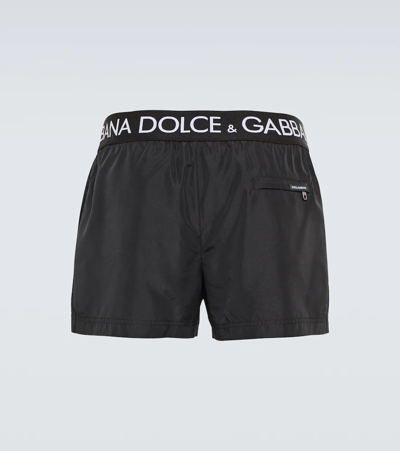 Shop Dolce & Gabbana Logo Swim Trunks In Black