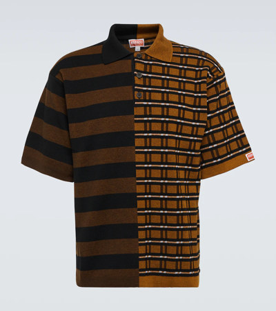Shop Kenzo Striped Wool And Cotton Polo Sweater In Dark Camel