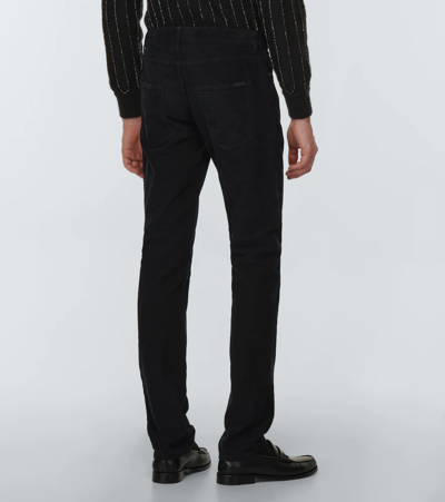 Shop Saint Laurent Cotton Corduroy Skinny Pants In Bright Black Stonewash